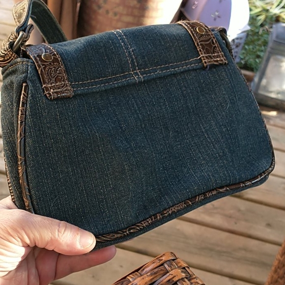 Gorgeous little VINTAGE Denim & Leather Hand Bag - Picture 9 of 9